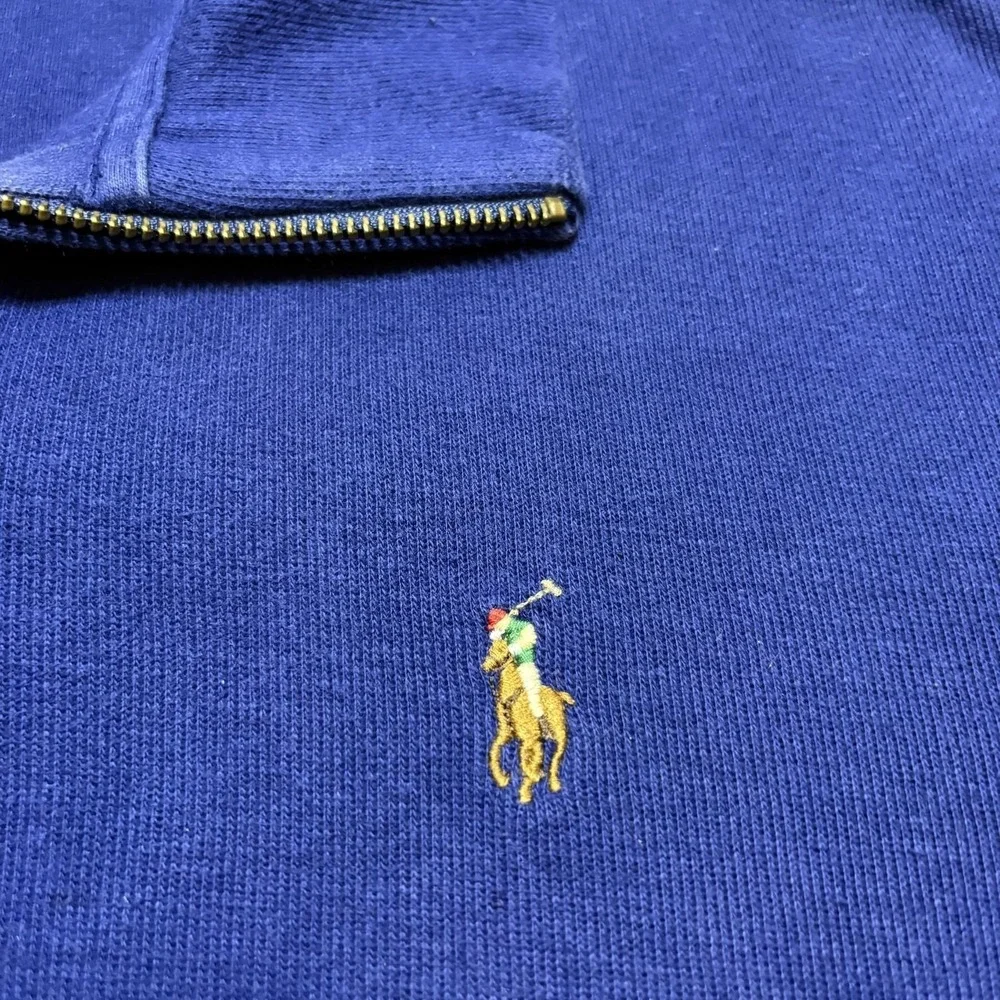 Polo Ralph Lauren Sweater Mens Large Blue Estate Rib 1/4 Zip Pullover Mock Neck